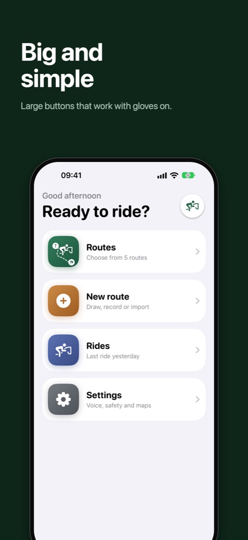 The home screen with big buttons